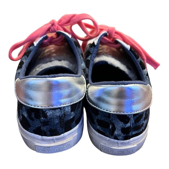 NINE WEST Women's Best Pink Lace Up Sneaker Blue Cheetah Sherpa Tongue 8.5 M - Picture 4 of 5